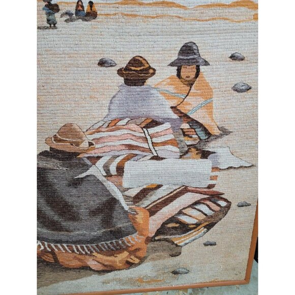 VTG Mid Century Peruvian Folk Woven Wall Tapestry Cultural Art Women Peru Hangin - Picture 7 of 7